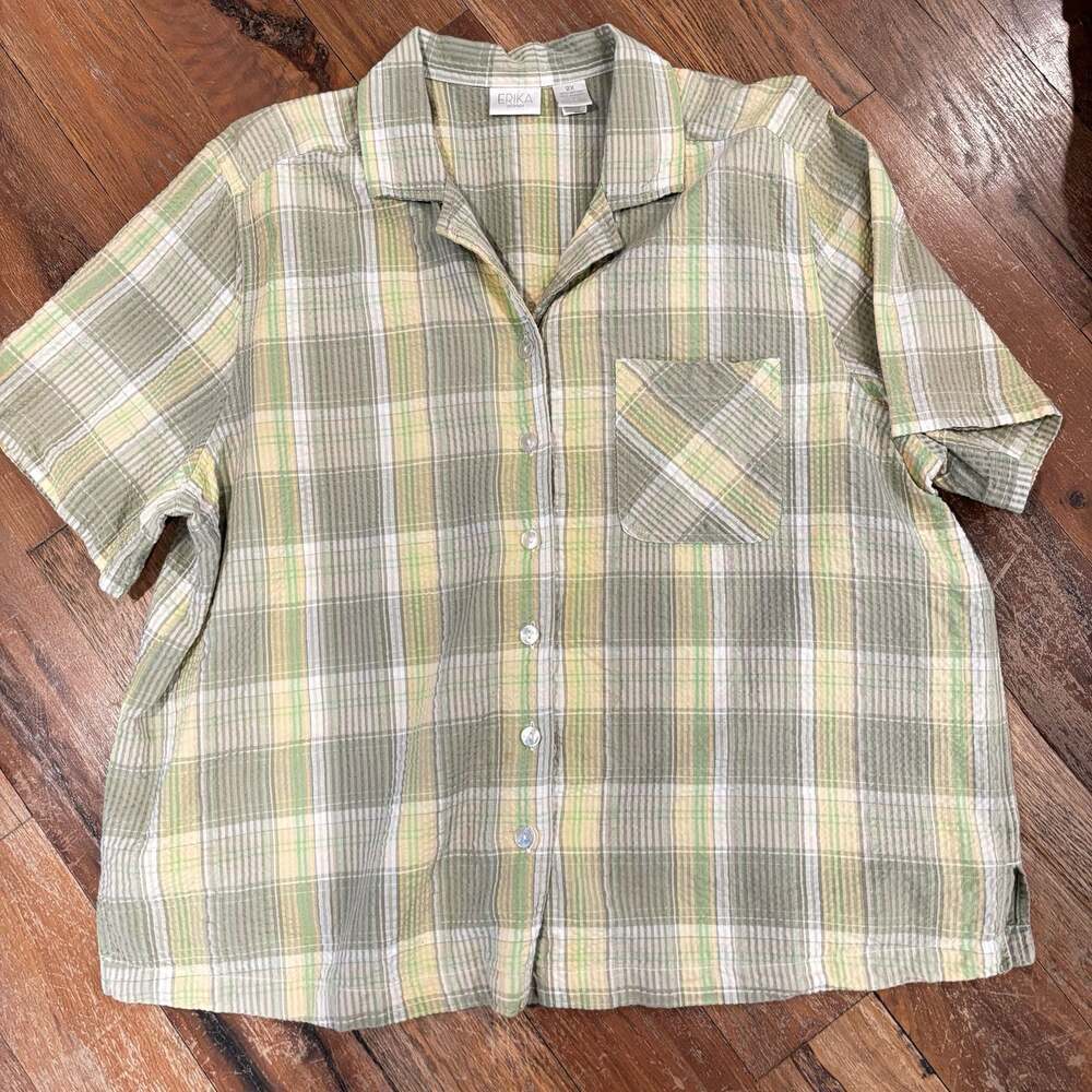 Erika Woman Plaid Short Sleeve Button Down Shirt Size 2X